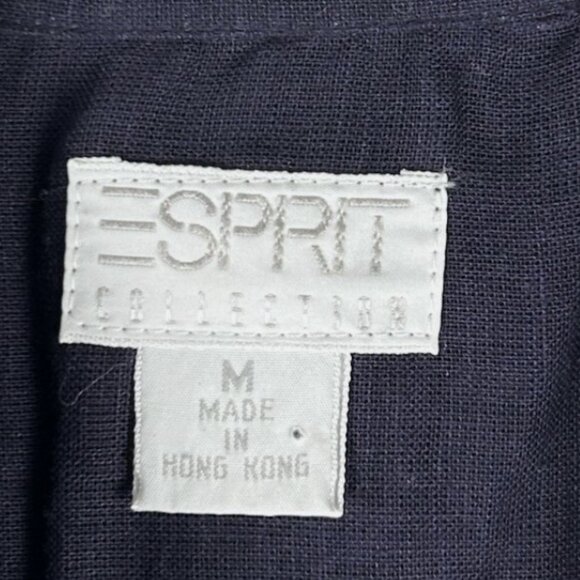 Vintage Esprit Dark Blue Embroidered Sunflower Button Up Top Sz M Cotton Linen - Picture 5 of 5